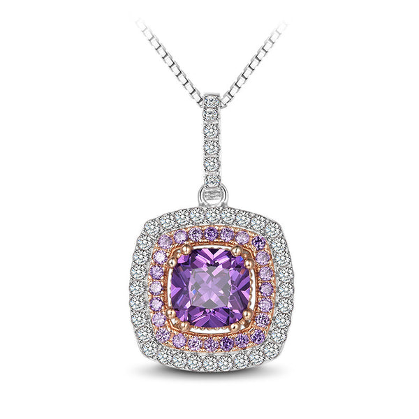 Rhodium Plated 925 Sterling Silver Timeless Remeber Me Necklace,  Purple