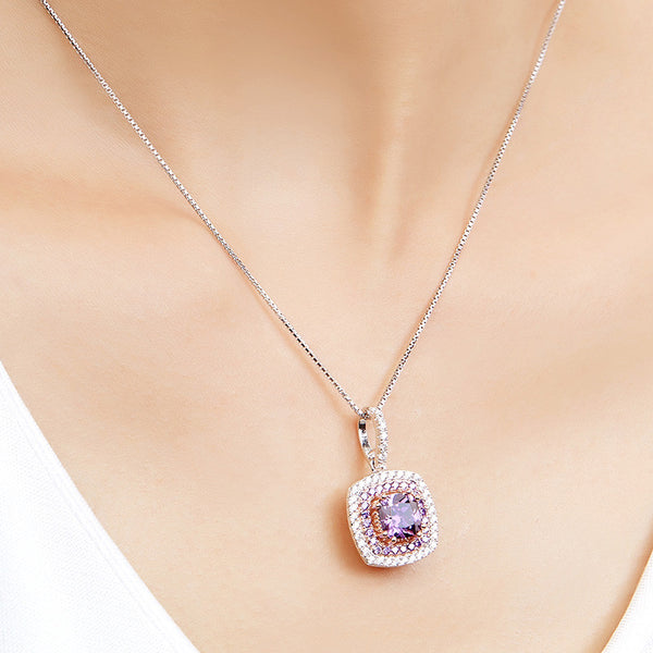 Rhodium Plated 925 Sterling Silver Timeless Remeber Me Necklace,  Purple