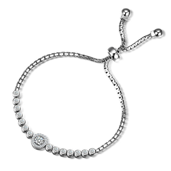 925 Sterling Silver Adjustable Simulated Diamond Bracelet