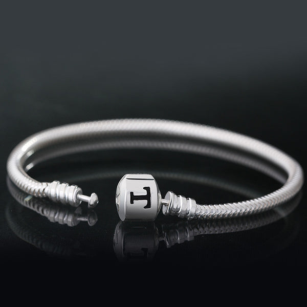 Letter "T" Silver Clasp Charm Bracelet