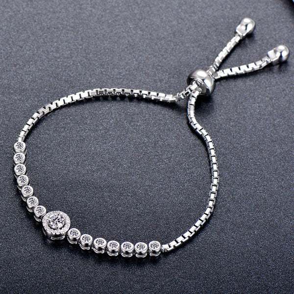 925 Sterling Silver Adjustable Simulated Diamond Bracelet