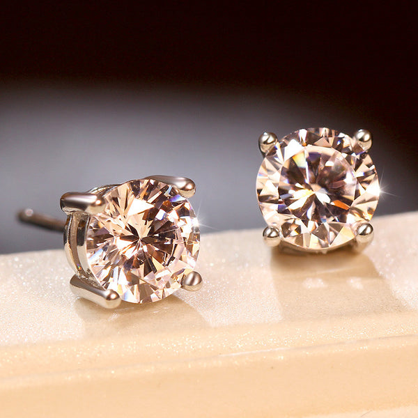 925 Sterling Silver 4 Prong Simulated Diamond Stud Earring, 6mm 1.0 carat each