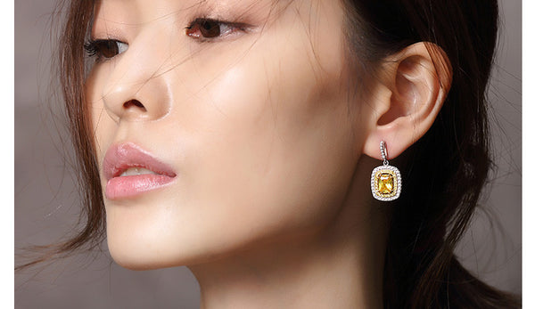Rhodium Plated 925 Sterling Silver Moon Light Lover Earring, Yellow