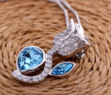 925 Sterling Silver Rose Pendant & Blue Topaz Necklace