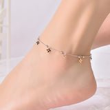 925 Sterling Silver Anklet With White & Gold Clover