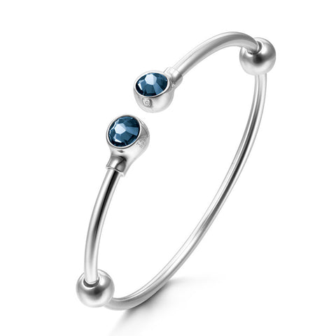 925 Sterling Silver Blue Charm Cuff Bangle