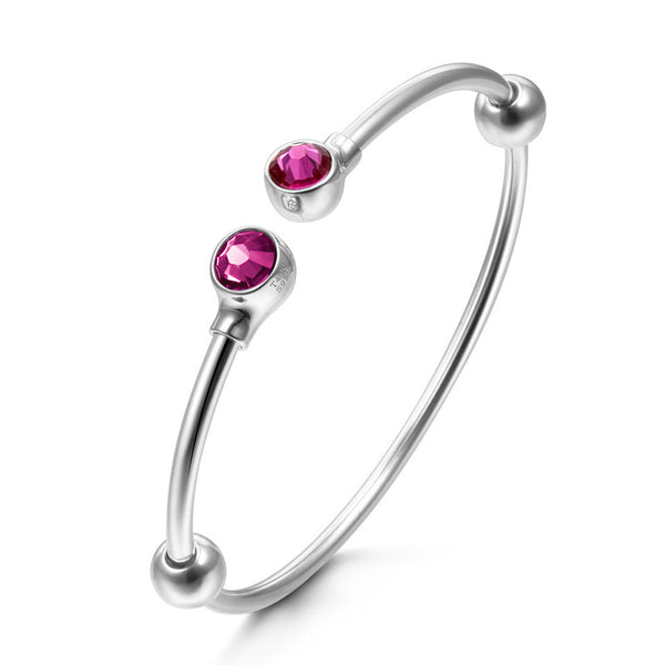925 Sterling Silver Purple Red Charm Cuff Bangle