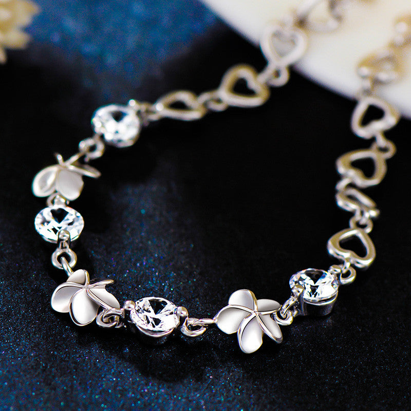 925 Sterling Silver Timeless Sparkling Flower Bracelet, with
