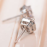 925 Sterling Silver Pure Brilliant Cut Square Victoria Halo Earrings