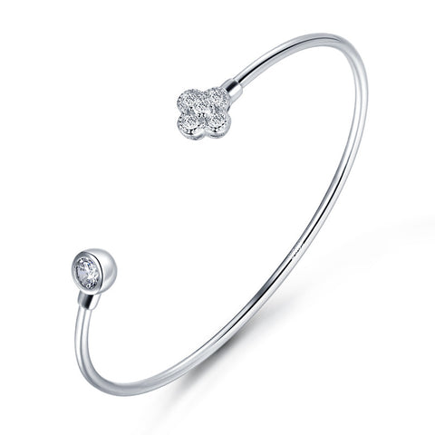 Clover Bracelet, Pave Zircon .925 Sterling Silver Dainty Flower Bracelet