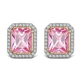 Rhodium plated 925 Sterling Silver Rectangular Modern Lady Stud Earring, Pink.