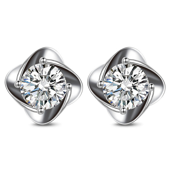 925 Sterling Silver Flower Simulated Diamond Stud Earring