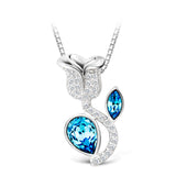 925 Sterling Silver Rose Pendant & Blue Topaz Necklace