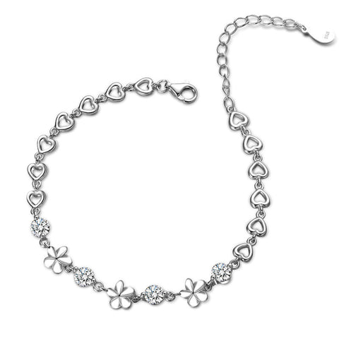 925 Sterling Silver Timeless Sparkling Flower Bracelet, with simulated diamonds