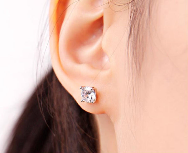 925 Sterling Silver Plated with 14k Gold 4 Prong Pure Brilliance Swarovski Zirconia Stud Earring