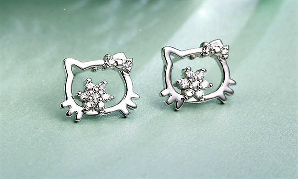 925 Sterling Silver Kitty Cat Earring