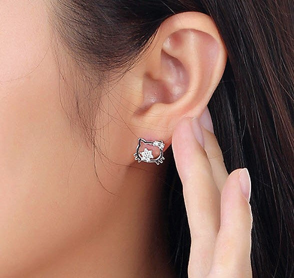 925 Sterling Silver Kitty Cat Earring
