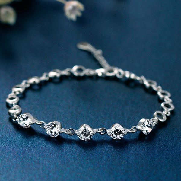 925 Sterling Silver Crystal Hearts Bracelet