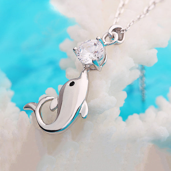 925 Sterling Silver Dolphin Kiss Pendant With AAA Zircon