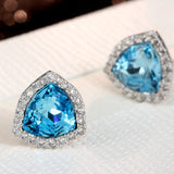 925 Sterling Silver Triangular Blue Crystal Earring