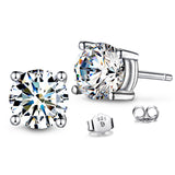 925 Sterling Silver 4 Prong Simulated Diamond Stud Earring, 6mm 1.0 carat each