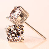 925 Sterling Silver 4 Prong Simulated Diamond Stud Earring, 6mm 1.0 carat each